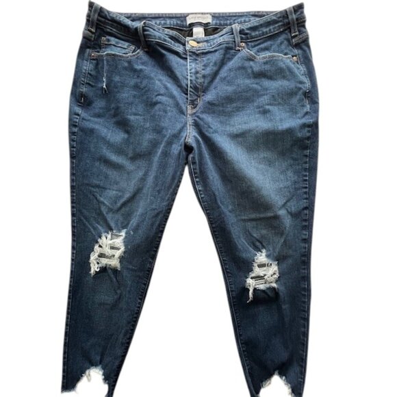 Lane Bryant Dark Wash Distressed Super Stretch Skinny Jeans- Size 22P - Picture 1 of 10